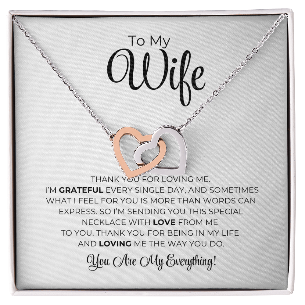 To My Wife - Interlocking Hearts Necklace, pendant with message card on white