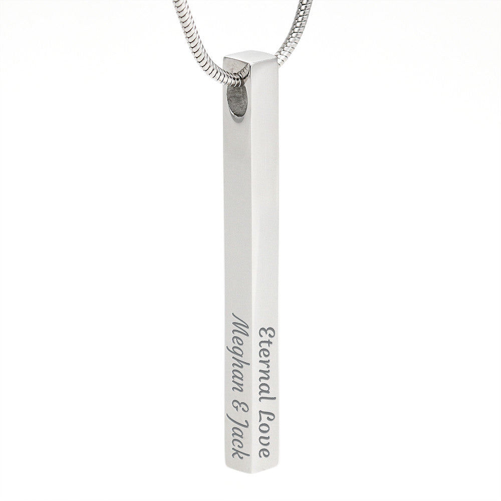 To My Daughter - 4-Sided Stick Necklace, engraved pendant on white