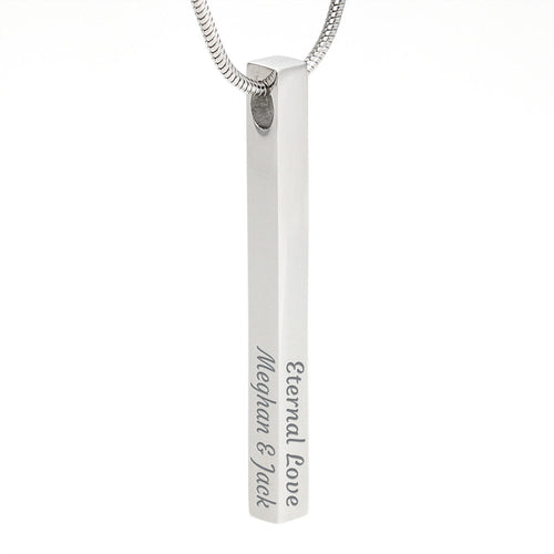 To My Daughter - 4-Sided Stick Necklace, engraved pendant on white