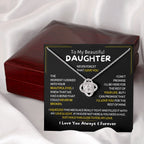 To My Daughter - Forever Yours Necklace, Forever Yours Necklace on a To My Beautiful Daughter card, mahogany LED box on silk