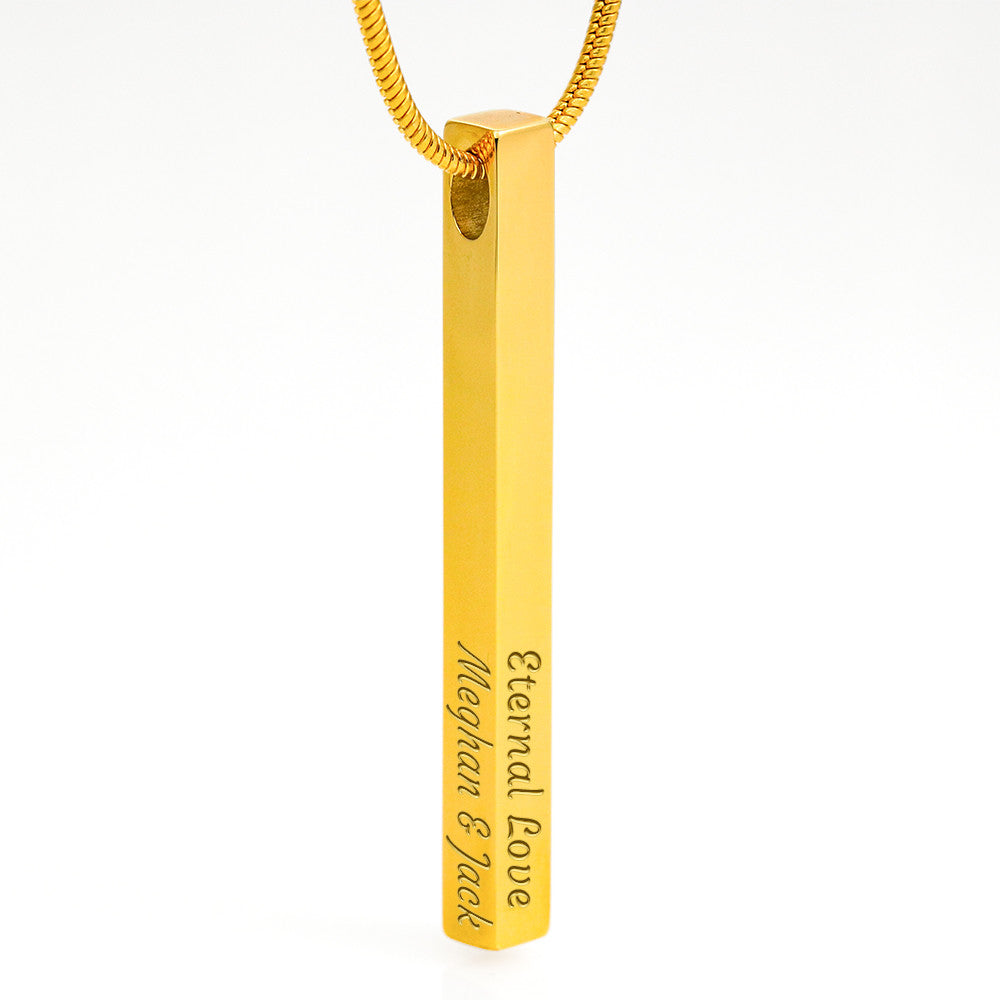 To My Daughter - 4-Sided Stick Necklace, engraved pendant on white, 18k Yellow Gold Finish