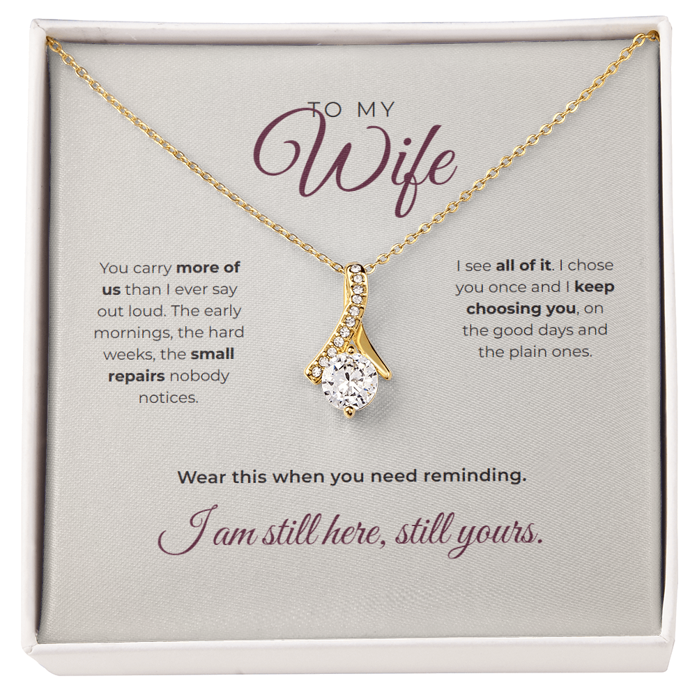 To My Wife - Alluring Beauty Necklace, the printed message card with the pendant, 18k Yellow Gold Finish
