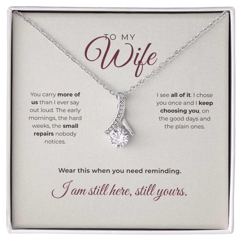 To My Wife - Alluring Beauty Necklace, the printed message card with the pendant, 14k White Gold Finish